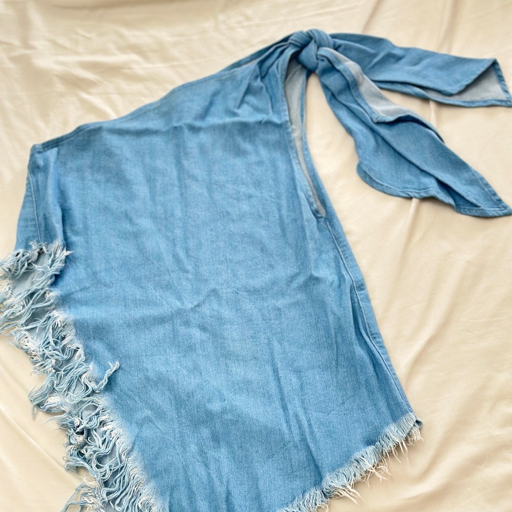 Marques almeida denim single shoulder fringed edge women Top/xs